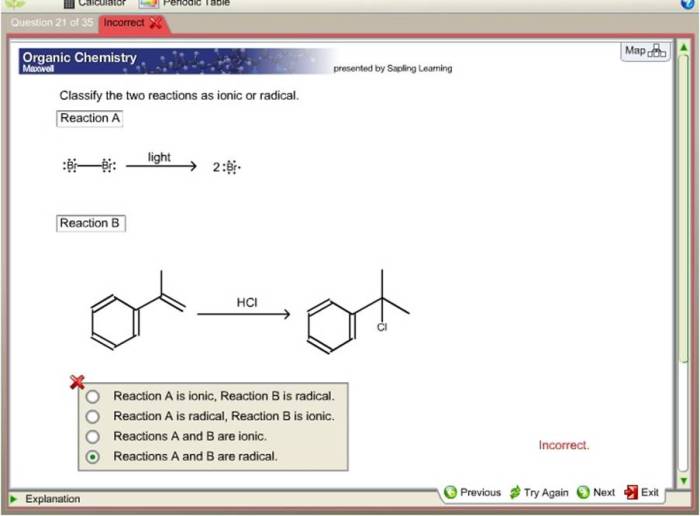 Classify the two reactions as ionic or radical